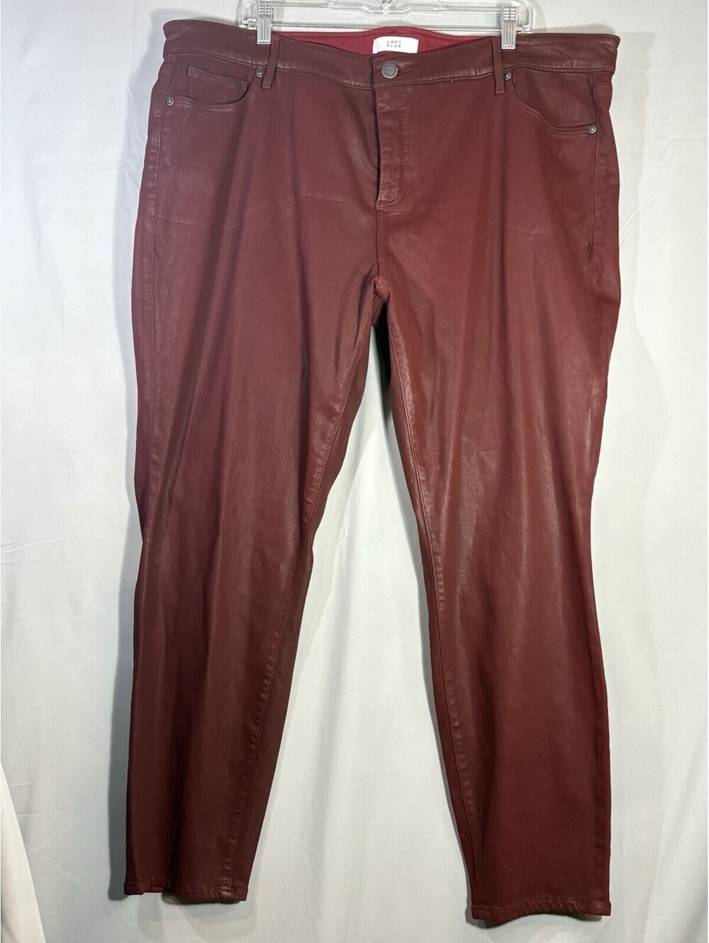 LOFT Plus 22 Skinny Coated Jeans Burgundy Oxblood Faux Leather Stretch Pants NWT